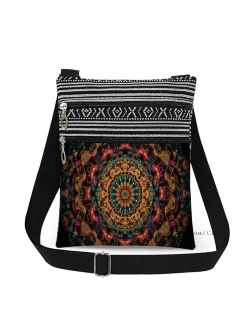Mystical Mandala Print Crossbody Bag Adjustable Strap Messenger Purse
